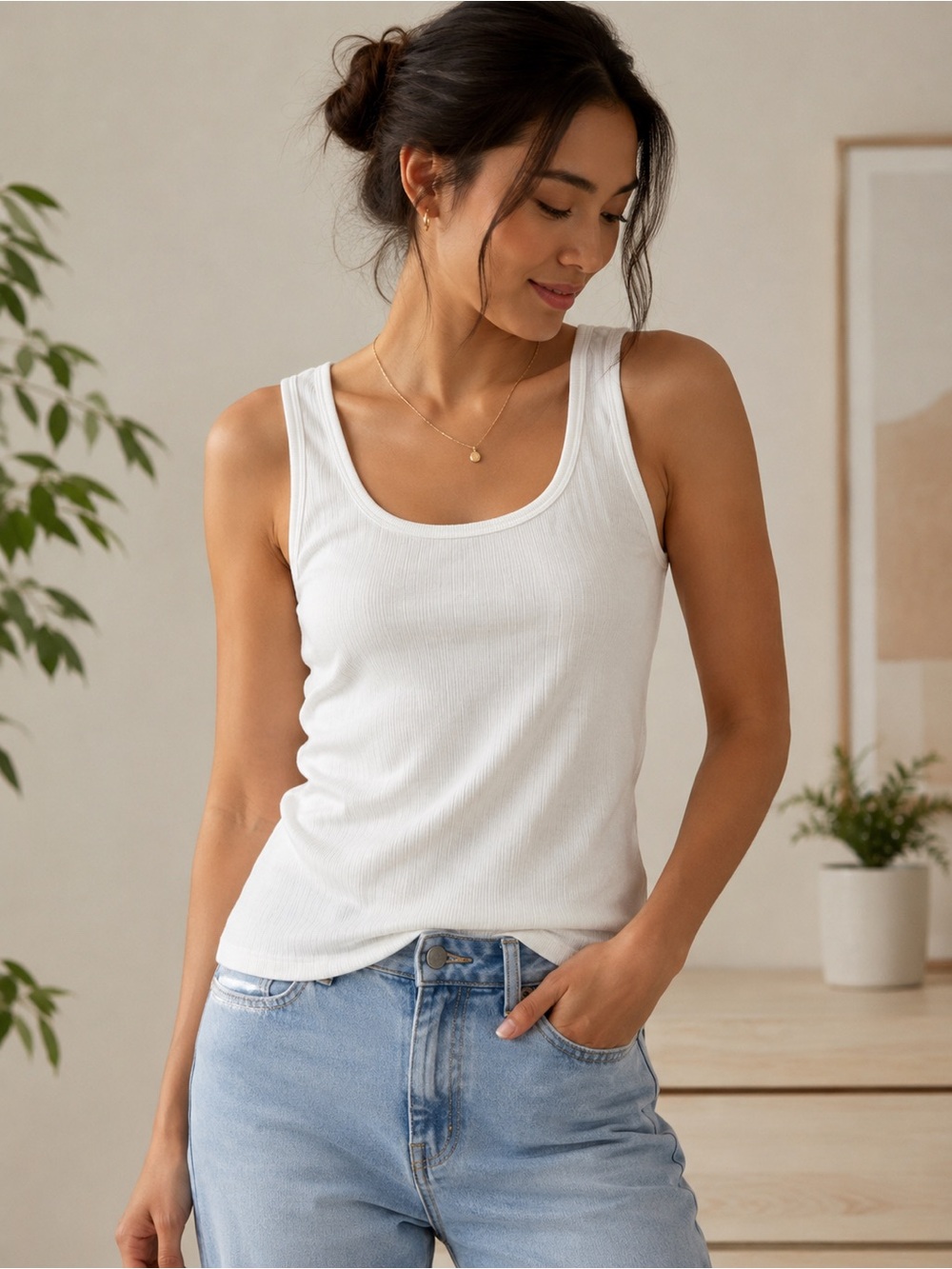 Zesica White Sleeveless Ribbed Tank Top